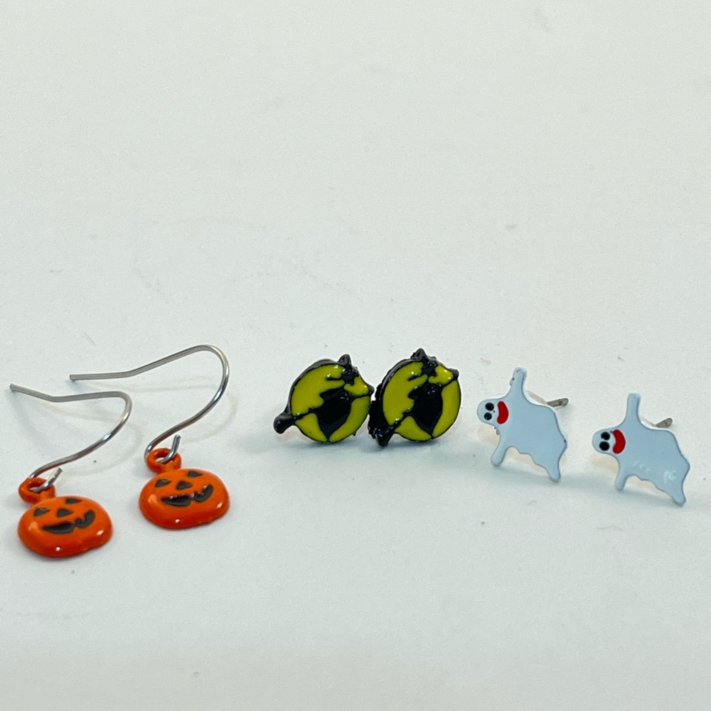 Halloween set of 3 Earrings ghost witches flying dangle pumpkins women & girls